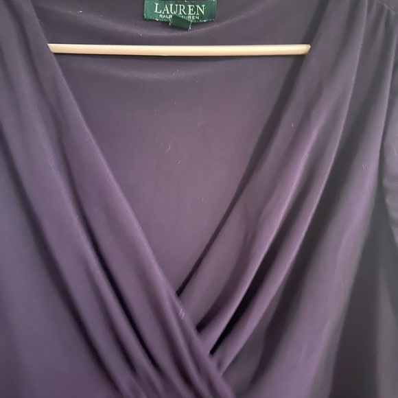 Ralph Lauren Lauren LRL Womens Size 14 Ruched Jersey Dress 3/4 Sleeve Purple - Picture 4 of 6